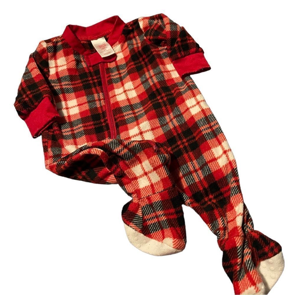 Unisex red plaid fleece pajamas 3 months 708